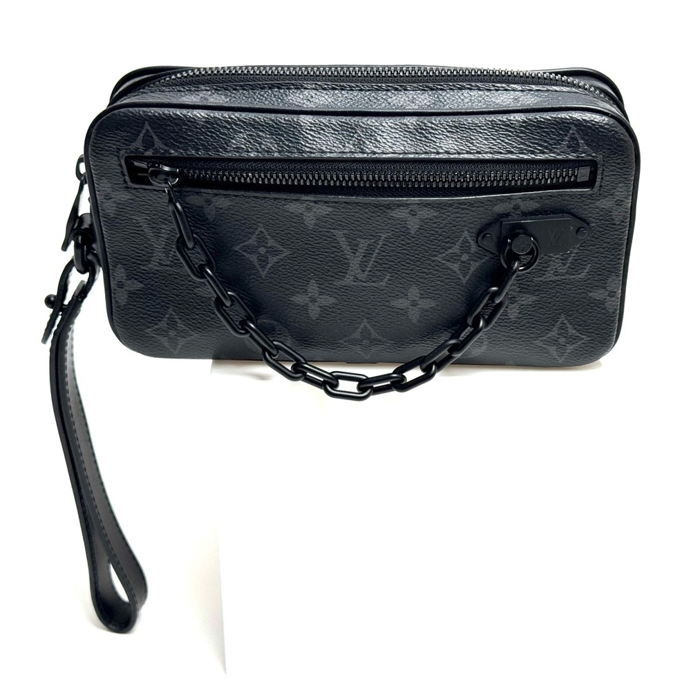 LV Black Virgil Abloh Coated Canvas Monogram Eclipse Volga Pochette Unisex Bag